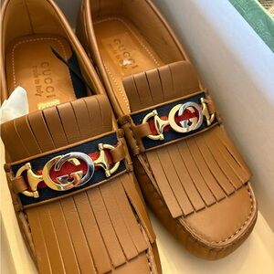Gucci Brown Leather Loafers with Gold Accent